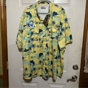 Ocean Coast Fishing Shirt‎ 3X Big Yellow Fish Print Lightweight Hiking NWT
